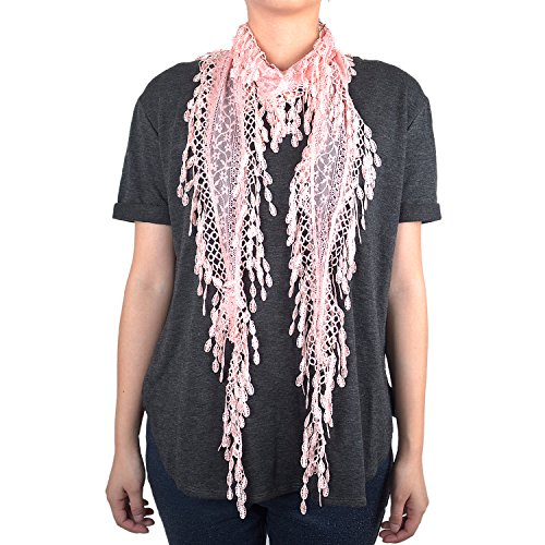 Lace Scarf with Flower Print & Melon Seed Fringe
