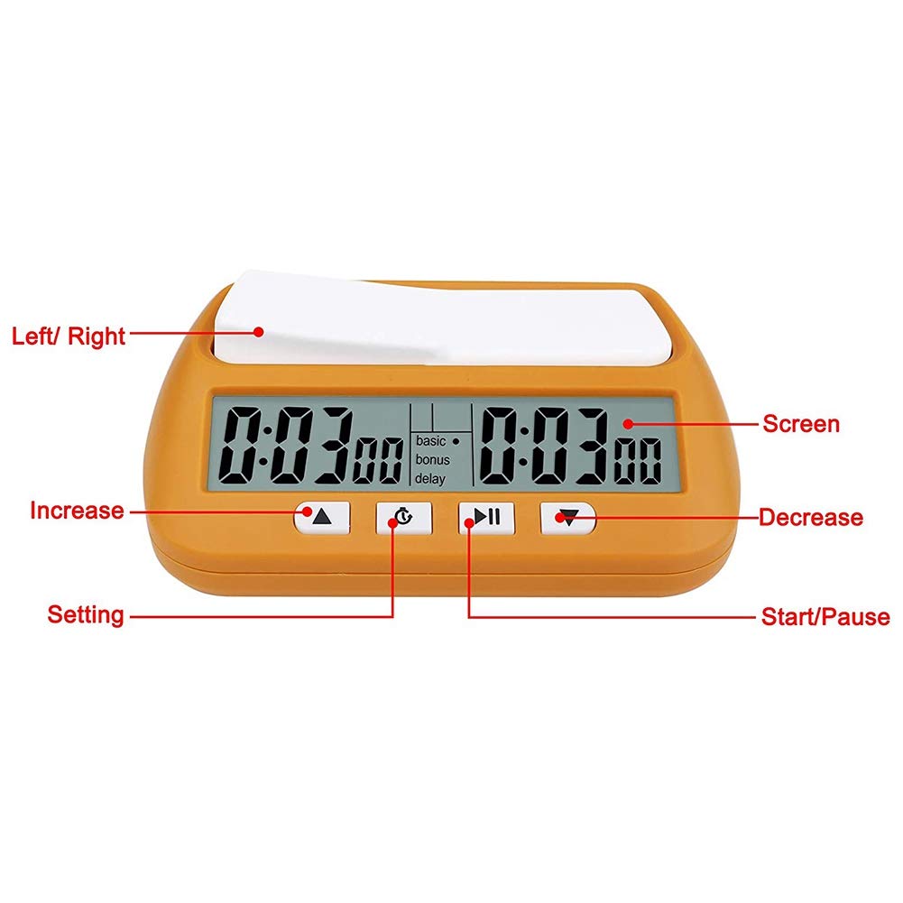 Orologio digitale a scacchi, multifunzione, portatile, giallo | Timer a scacchi, orologio professionale, design portatile, multifunzione 3 in 1, display digitale