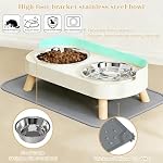 Elevated Cat Bowls with Food Mat, Splash Proof Anti Vomiting Raised Cat Food and Water Bowl Set, 2 Stainless Steel Dishes for Cats and Puppy, Pet Bowl for Indoor Cats White - Image 4