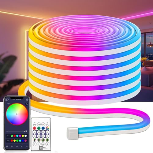 CLYCTIP Neon LED Strip, 2M Flexible LED Streifen mit Timer Fernbedienung,Musik Sync,APP Gesteuert, LED Schlauch für Schlafzimmer Raum und Außendekoration