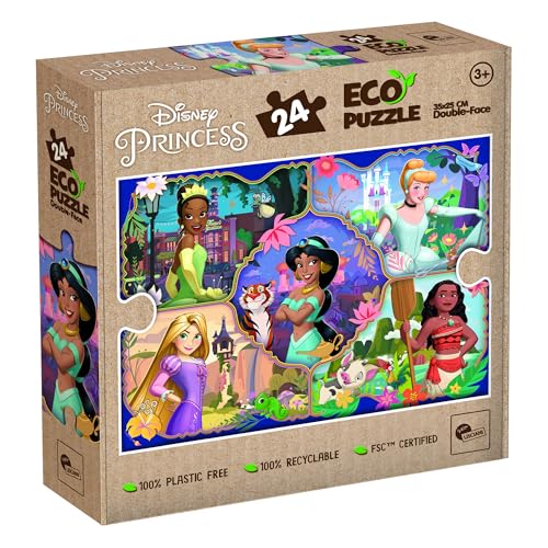 Lisciani - Puzzle PRINESAS DISNEY - Puzzle de 24 peças dupla face crianças 3 - Dorso para colorir - formato 25 x 35 cm - 100% reciclável - jogo educativo e criativo - presente aniversário