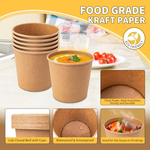 Image of PakTalk Paper Soup Bowls with Lids, Disposable Ice Cream Cups Kraft Paper Soup Bowls 26oz To Go Soup Containers with Lids for Hot Soups, Food Storage, Ice Creams(10 Sets, 26 oz) (Pack of 3)