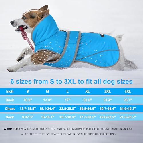 Image of Dogcheer Dog Coat, Waterproof Dog Jacket Reflective Pet Winter Coat with Adjustable Hook & Loop, Christmas Puppy Fleece Jacket Warm Turtleneck Snowsuit for Small Medium Large Dogs - Sky Blue, S