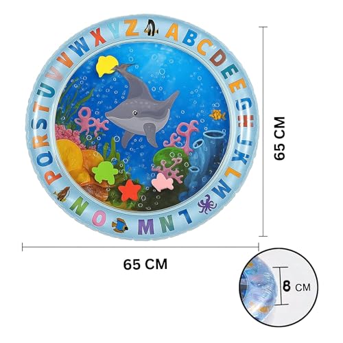 Image of Mashes inch Baby Kids Water Play Mat Toys Inflatable Tummy Time Leak Proof Water Play Mat, Fun Activity Play Centre Indoor and Outdoor Water Play Mat for Baby (Blue) (Round)