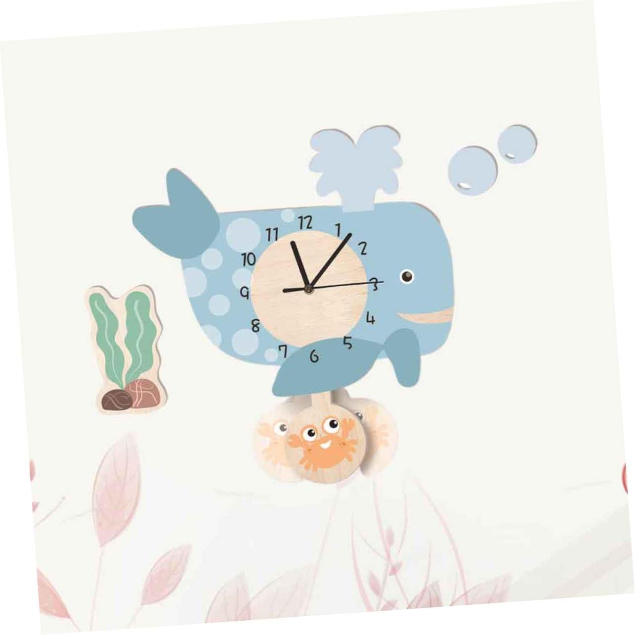 POPETPOP Reloj de Pared de Ballena Péndulo Silencioso y Fácil de Colgar, Diseño Creativo de PVC Adecuado para Oficina o Clase, Decoración Única para Pared
