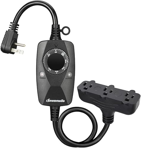 DEWENWILS Temporizador de luz para exteriores resistente a la intemperie con cable de extensión de 2 pies, interruptor de temporizador de fotocélula