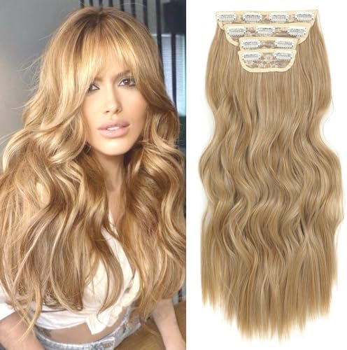 Ustar Clip In Long Wavy Synthetic Hair Extension 20 Inch Chestnut Brown 4PCS Thick Hairpieces Fiber Double Weft Hair For Women - View #6