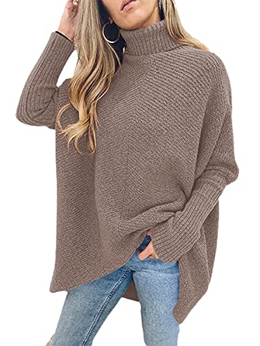 Image of ANRABESS Womens Casual Fall Sweater Turtleneck High Neck Batwing Sleeve Oversized Sweater Dress