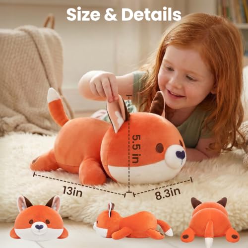 Image of Mewaii Cute Fox Plush Pillow, Kawaii Plushies Red Fox Stuffed Animals, Squishy Plushies, Cuddle Foxes Plush Pillow for Kids & Girls (13 Inch)