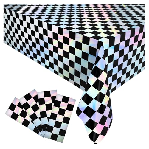 Image of 4 Pack Plastic Tablecloths Disposable Tablet Cover Black&Silver 54 x 108 In | Foil Glitter Table Cloth for Rectangle Tables Indoor / Outdoor Party Decorations Birthday Princess Bridal Wedding Christmas