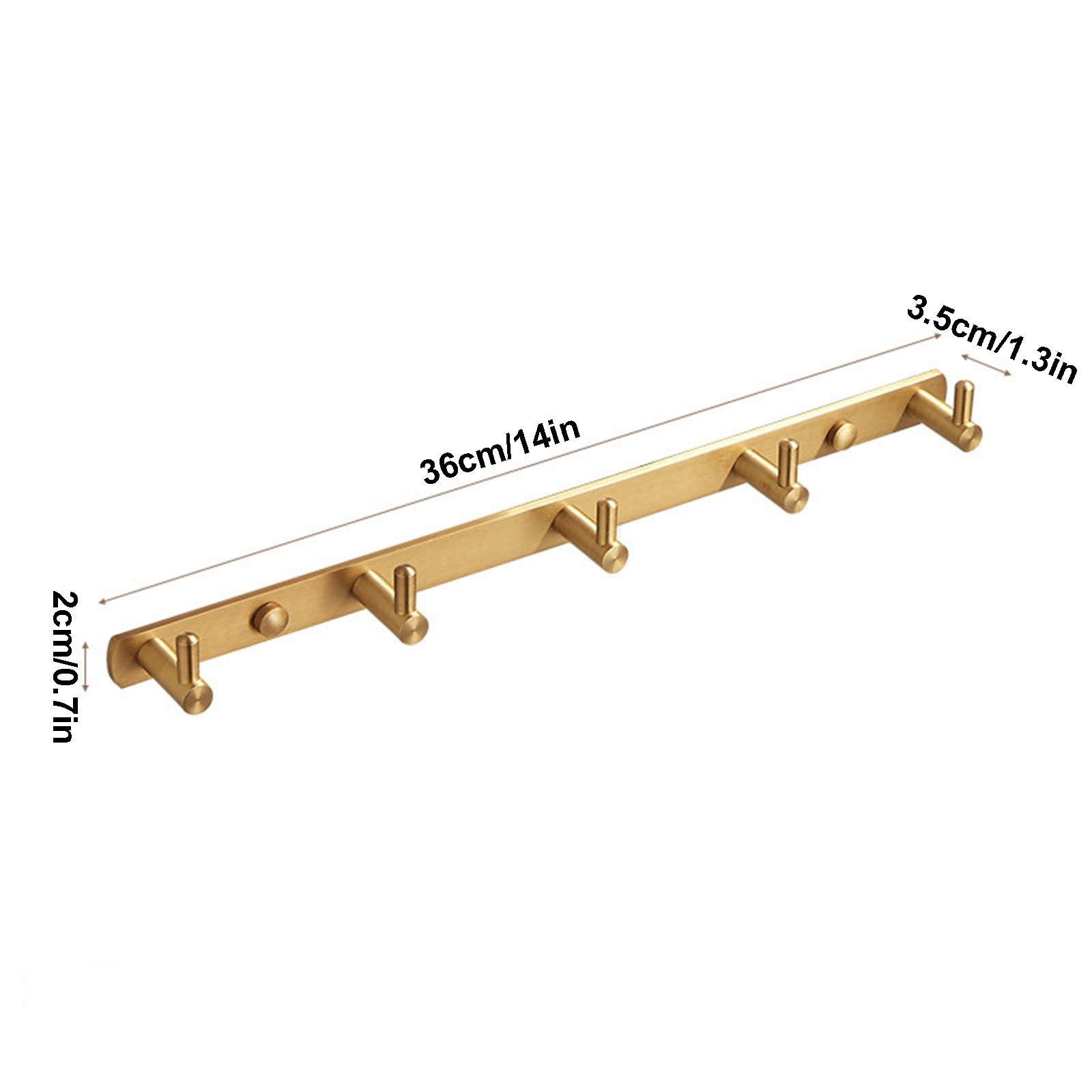 Ganchos de pared de latón macizo dorado cepillado para cocina, montaje en pared, utensilios de cocina, toallero, perchero para colgar en la entrada, baño (36 x 3,5 x 2 cm)