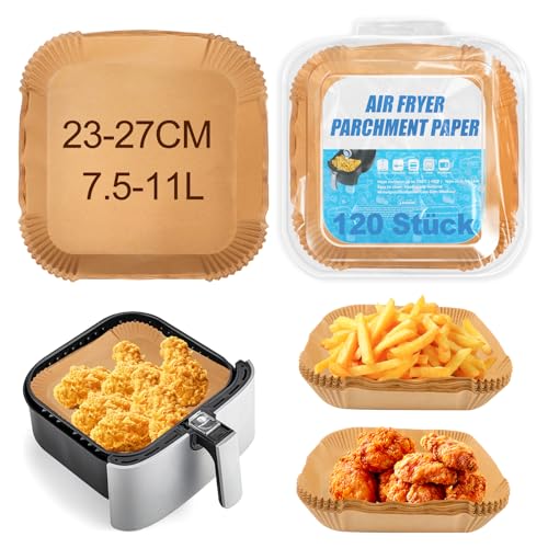QOUBNIC 120 Piezas Papel Freidora Aire 23-27cm, Papel para Freidora de Aire Impermeable a Prueba de...