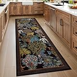GarveeHome Jungle Rug 2x6 Kitchen Runner Rug Non Slip Washable Runners for Hallways, Animal Print Runner Rugs with Rubber Backing Soft Low-Pile Forest Long Carpet for Bedroom Entryway Laundry, Black