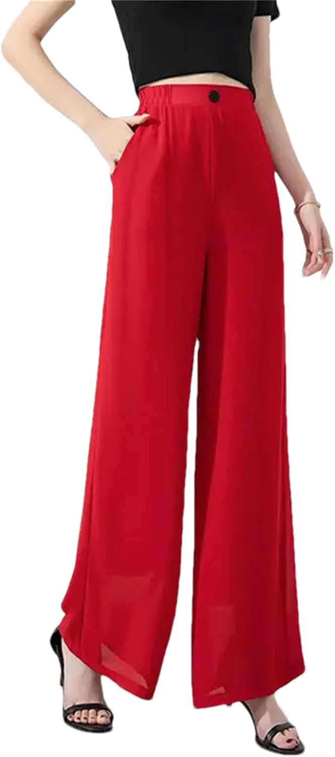 Hndudnff Women's High Waist Button Suit Pants Business Work Elastic Belt Solid Wide Leg Pants