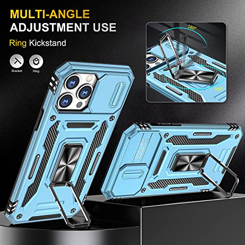 Image of Slide Camera Cover with Ring Holder Mobile Phone Case Cover for iPhone 13 Pro Max (Blue)