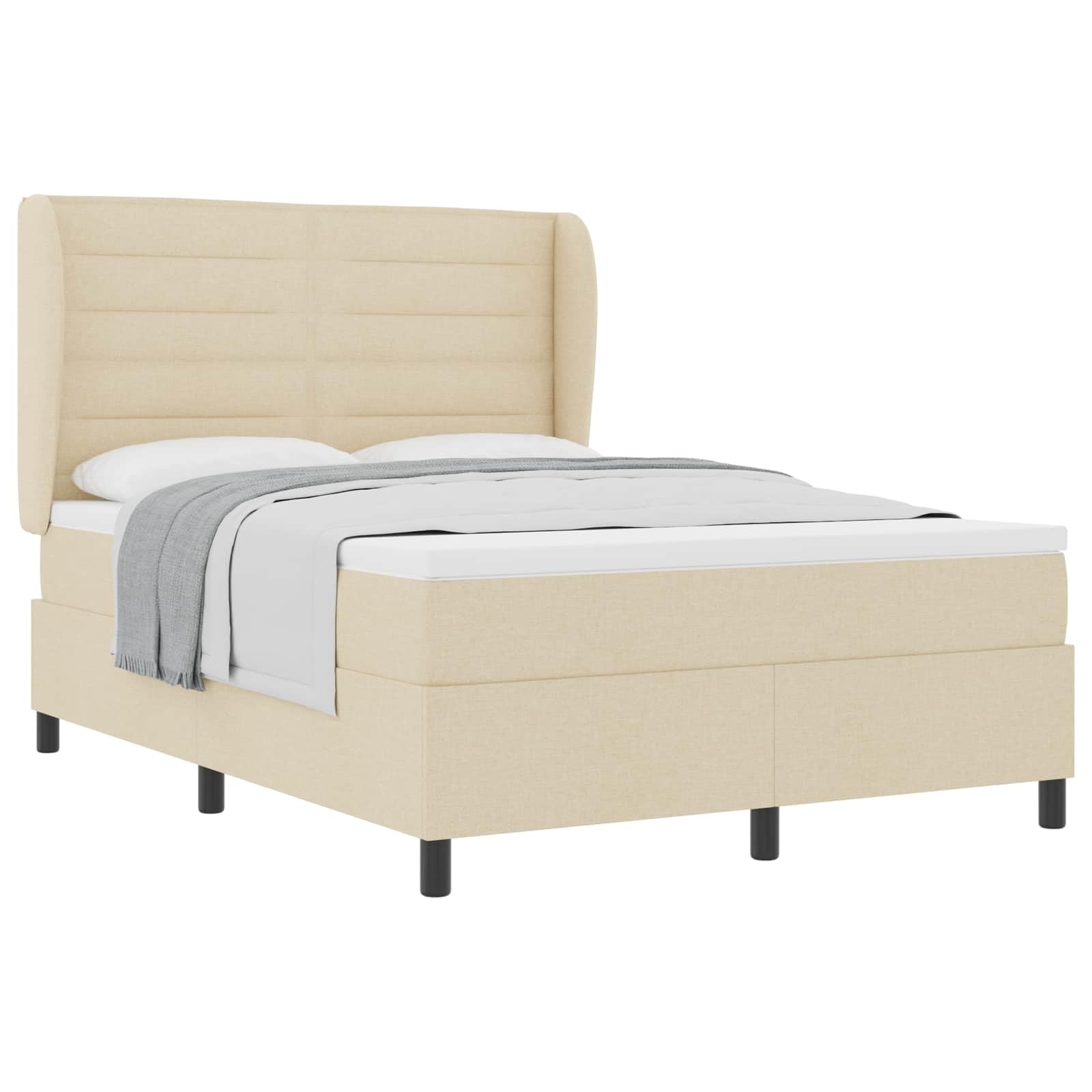 Lit à sommier tapissier crème 160 x 200 cm avec matelas et surmatelas - Lit en tissu moderne - Tête de lit réglable - Pour chambre à coucher, chambre d'amis, chambre d'adolescent