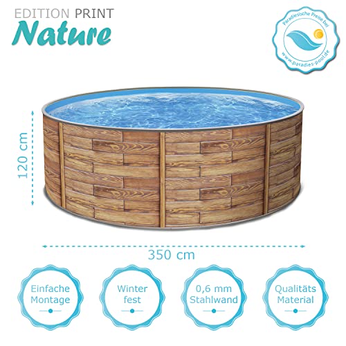 Paradies Pool Print Nature 17 Einzelbecken rund, 350x120cm (Ø x H), Stahlwandpool Holzoptik, Poolfolie in blau 0,8 mm… – Bild 4