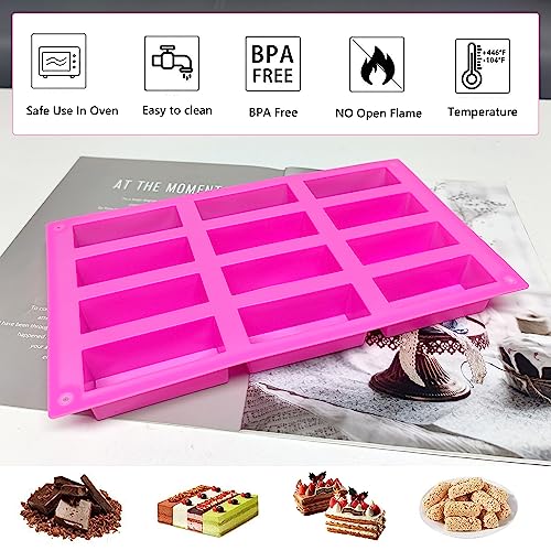 XCSJ Müsliriegel Backform, Riegel Silikonform, Mit 12 Mulden, Gießformen Rechteck, Silikonform Riegel für Müsliriegel, Energieriegel, Brotbrot, Brownie, Schokolade (Rosa) – Bild 3
