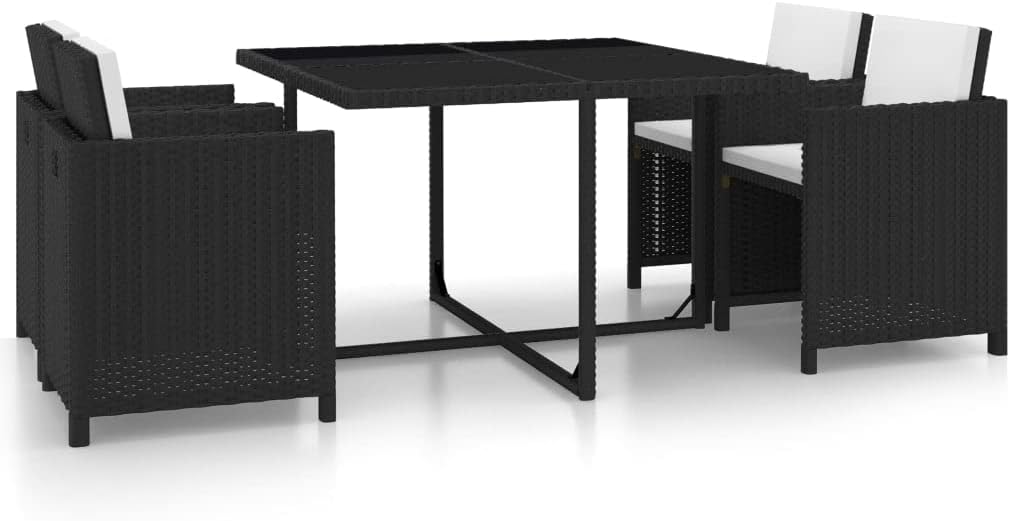 5 Piece Patio Dining Set with Cushions,Patio Decor,Outdoor Table Chairs,Afternoon Tea Suit,Conversation Furniture,Suitable for Balcony, Deck, Backyard, Patio, Garden,Poly Rattan Black