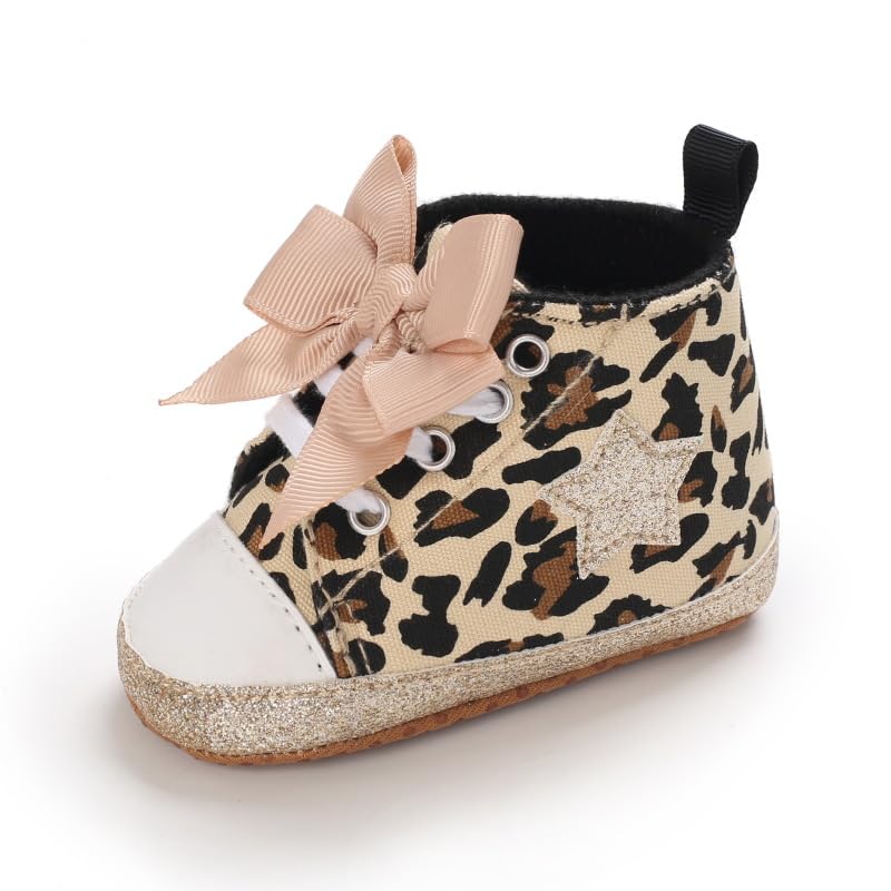 Baby Girls Leopard Sneakers Shoes High Top Ankle Soft Sole Infant Toddler First Walk Shoes