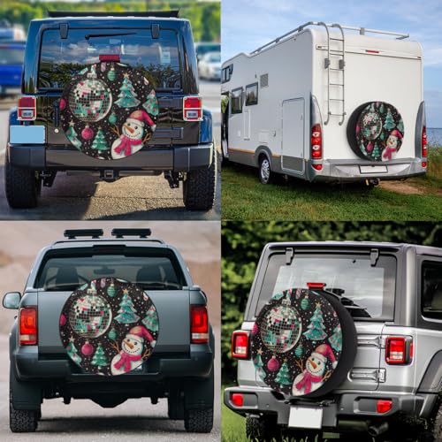Image of Spare Tire Covers for Trailers, RV Spare Tire Cover, 17in Weatherproof Campers Tire Covers Protectors, Camping Trailer Accessories Universal Fit for Trucks Vehicle, Christmas Snowman