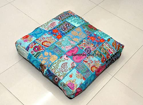 Patchworkowa poduszka kwadratowa 89 cm x 89 cm duża w pudełku hipoalergiczna kwadratowa nadziewarka najlepsza do medytacji poduszka podłogowa, poduszka otomana, legowiska dla psów, leżanki, legowiska dla zwierząt domowych (turkusowa)