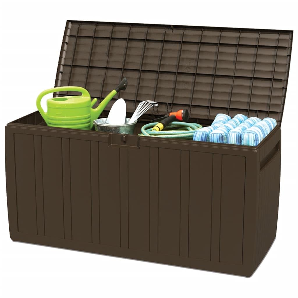 Pojemnik na poduszki, brązowy, 117 x 45,5 x 57,5 cm, 270 l, pojemnik do przechowywania, organizer z pokrywką i uchwytem do porządku w sypialni, biurze, łazience, kuchni, można układać w stos, zajmuje