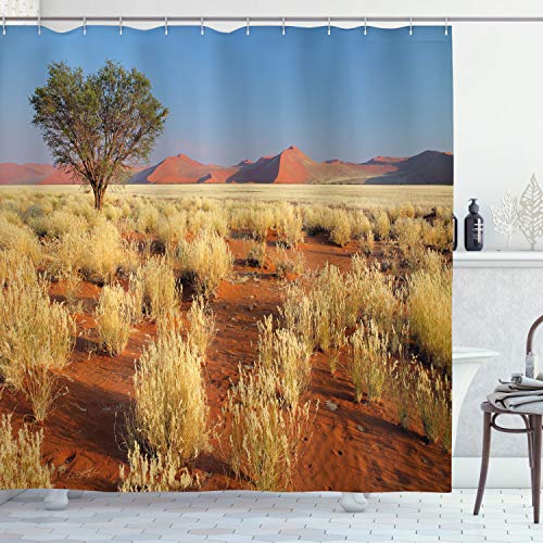 ABAKUHAUS Landscape Shower Curtain, Acacia Tree Desert Sossusvlei Namibia Southern Africa Photo