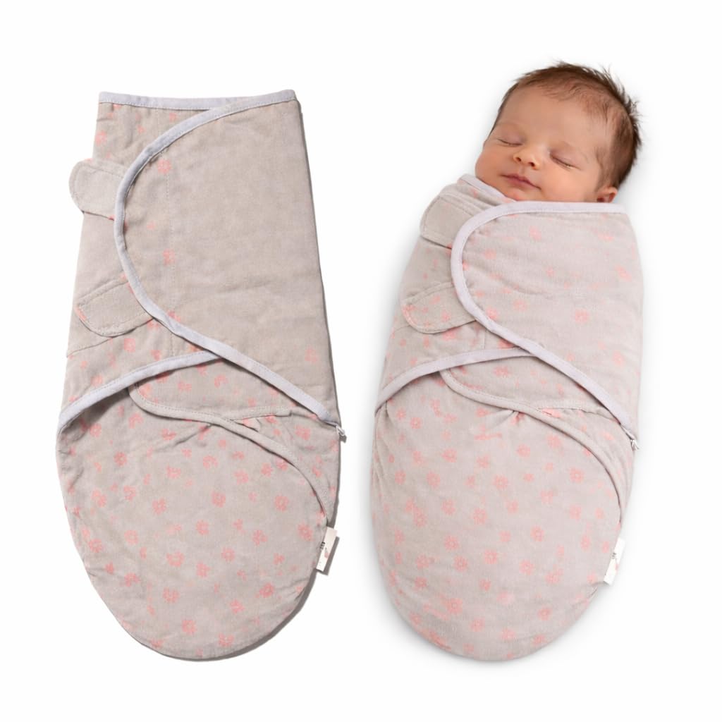 Baby Swaddle Wrap for Newborns | Soft & Breathable Cotton Baby Sleeping Wrap | Easy Velcro Closure | Comfortable Swaddling Blanket for 0–3 Months (Grey with Pink Print)-image-19