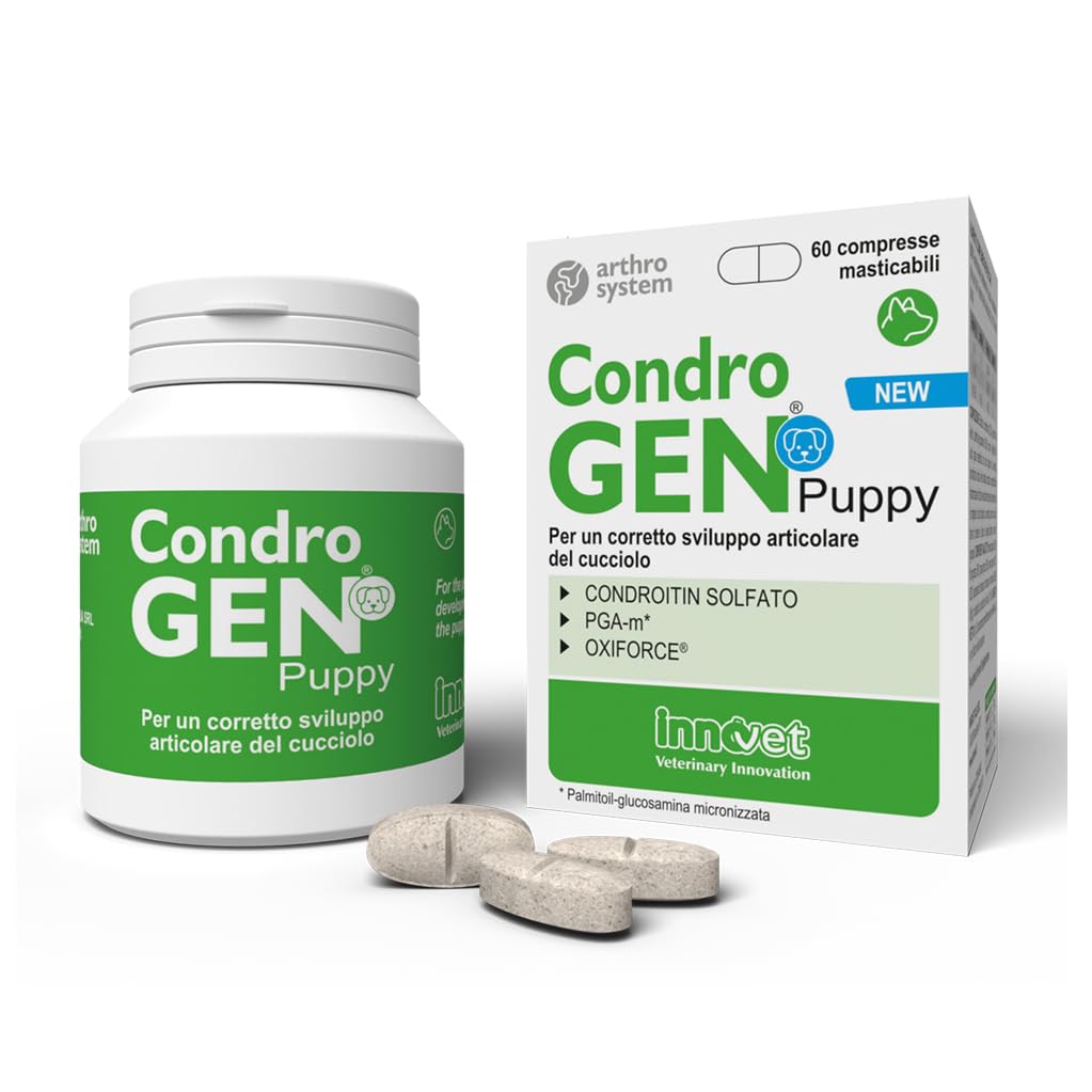 Innovet Condrogen Puppy Condroprotector Perros Cachorros 60 Comprimidos | Articulaciones Fuertes Durante el Crecimiento con Glucosamina Condroitina – Nutre el Cartílago Para Razas Grandes y Gigantes