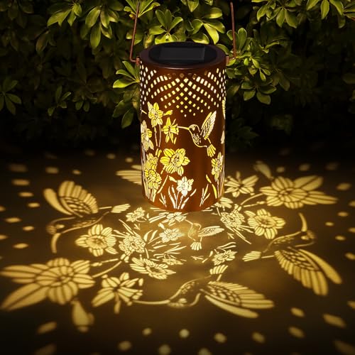 Solar Lanterns Outdoor Waterproof Hummingbird Garden Decorations Gifts for Women Gifts for Mom Grandma Birthday Gifts Hanging Solar Lanterns Outdoor for Patio Decoration, Deck, Lawn, Passageway