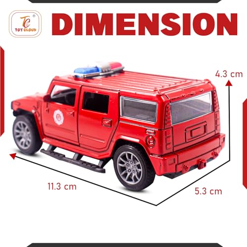 Image of Toy Cloud Hummer Fire Brigade Car 1:32 Scale Die-Cast Metal Toy with Opening Doors and Pull Back Action Realistic Toy Car