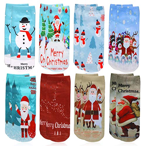 HOWAF 8 Paar Unisex Weihnachtssocken Damen Mädchen Jungen Söcken Winter Warme Baumwolle Socken Elastisch Sport Socken Weihnachts Geschenk Cover