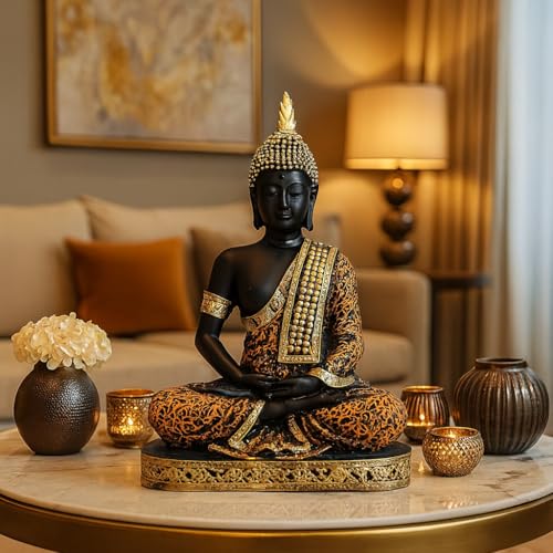 Image of Beautiful Resin Meditating Buddha Statue for Home Decor (Pack of 1, Red & Black)