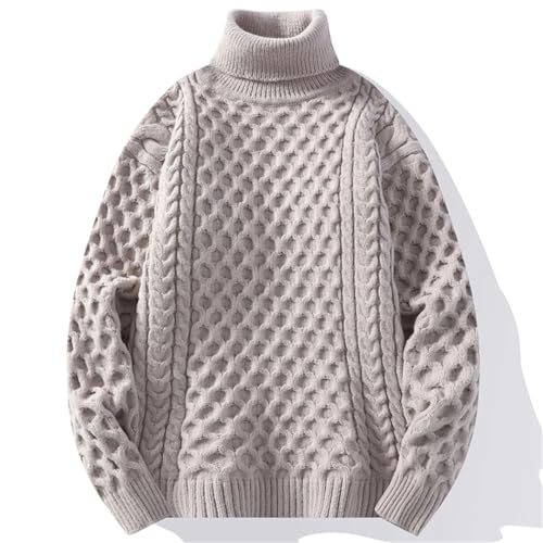 Men’S Turtleneck Long Sleeve Sweater Solid Color Thick Warm Loose Knitted Casual Streetwear Pullover Sweater3