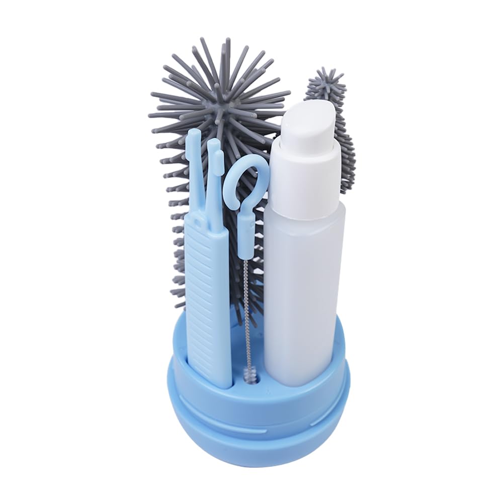 Tiardey Bottle Cleaner Kit,360°Rotation Bottle Brush Cleaner Portable Silicone Bottle Brush Drainer Rack Bottle Cleaning Set - Image 2