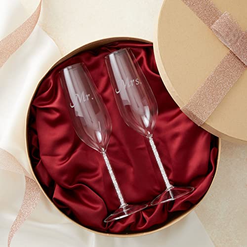 Set van 2 champagnefluitglazen voor bruiloft, Mr en Mrs Bride, roosteren, gegraveerde fluitpaar, glazen set, 4,5 x 7 x 24 cm - Afbeelding 4