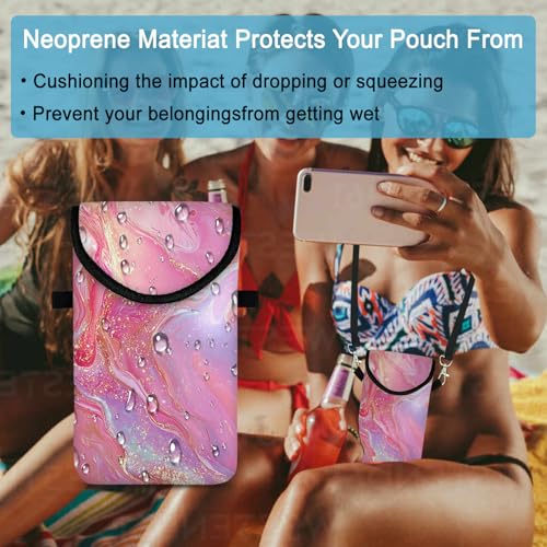 Image of Neoprene Cell Phone Sleeve Pouch Case Bag with Crossbody Strap Neck Lanyard for Women 7.5 X 4.3 in Gilding