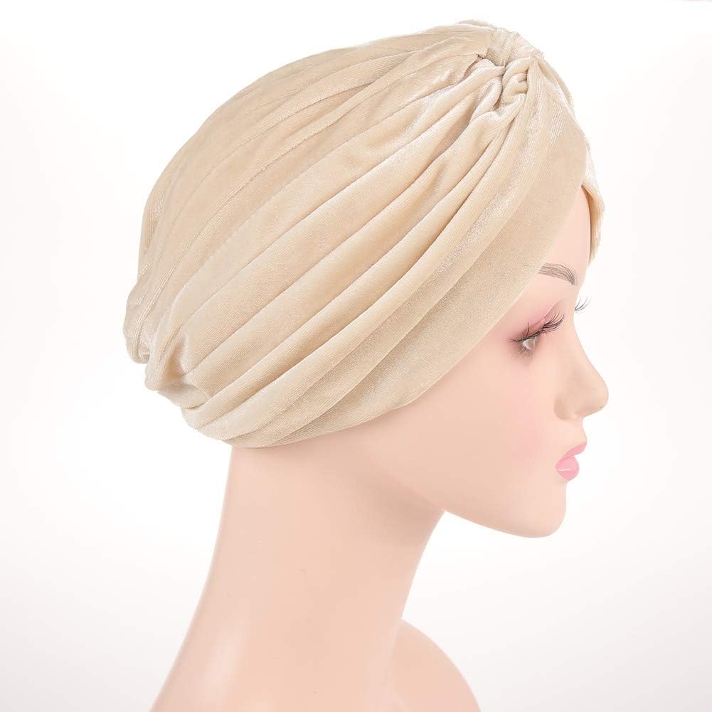 beauty YFJH Pleated Stretch Ruffle Women's Velvet Chemo Turban Hat Wrap Cover - Image 4