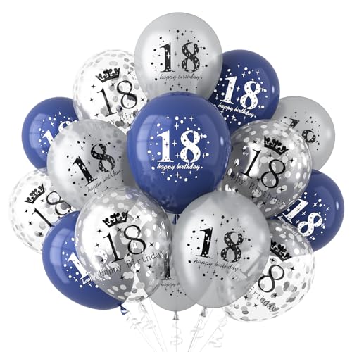 onehous 18th Birthday Decorations for Boys Girls Navy Blue Silver Happy 18th Birthday Balloons for Him Her 18th Birthdays Anniversary Party Supplies 18 Year Old Party Decorations