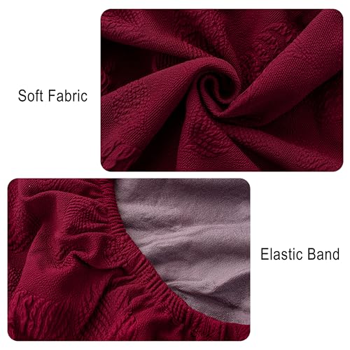 Image of Waterproof Dining Chair Cover Set of 4,Kitchen Chair Cover,Wine | Stretch Dining Room Chair Slipcovers with Leaf Jacquard,Removable Kitchen Chair Protector for Home,Restaurant,Banquet