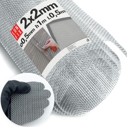 Malla fina de alambre galvanizado, 2 x 2 mm, diámetro de 0,5 mm, 1 x 0,5 m, malla de alambre, alambre de conejo, mosquitera por metros, para protección contra insectos, cubierta de pozo de sótano