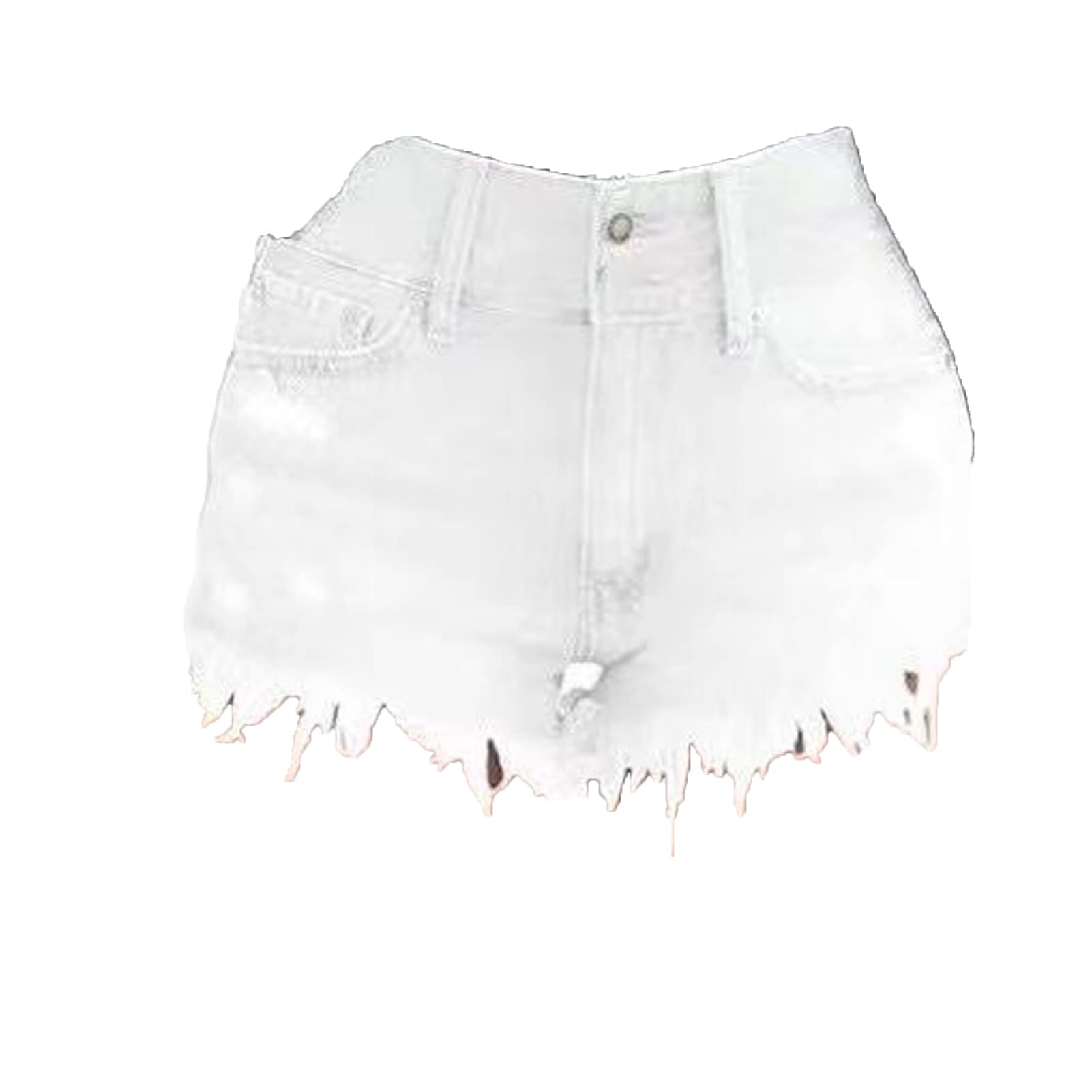 Women Casual High Waisted Denim Shorts Frayed Raw Hem Ripped Jeans Shorts Stretchy Hot Denim Shorts for Summer (Medium,White)