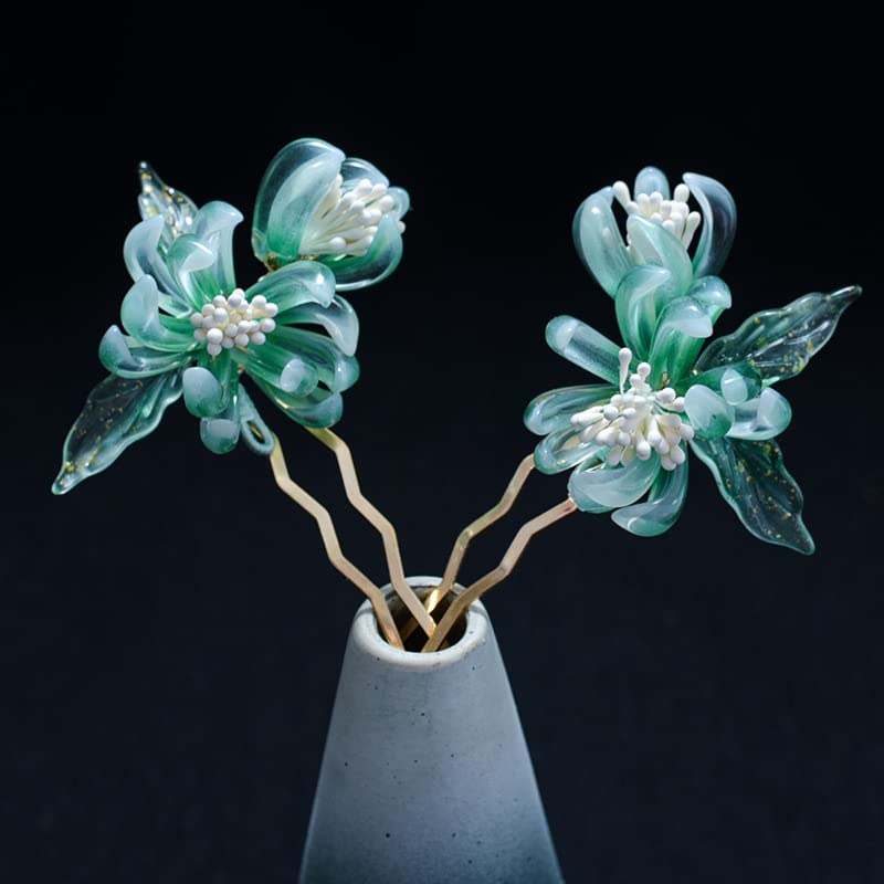 Miniatura 2 de Equinox Flower Horquilla china Hanfu y estilo retro con resina hecha a mano, accesorios para el cabello para mujeres y niñas (verde)