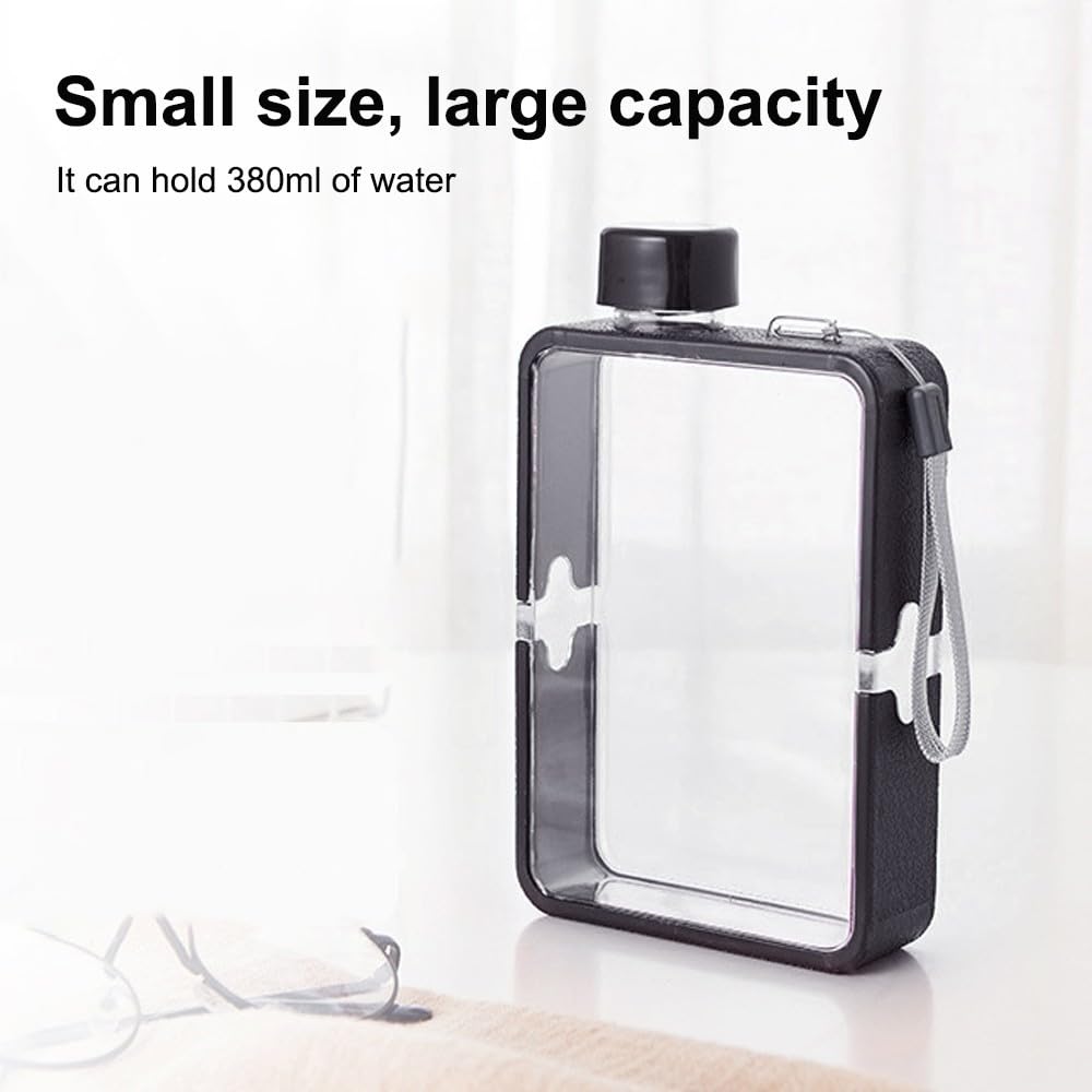 Camping Becher, Quadratische Flache Wasserflasche, tragbarer transparenter Sport-Wasserbecher, Wiederverwendbare Wasserflasche aus Memopapier
