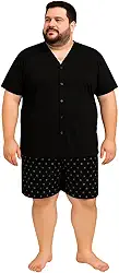 Pijama Masculino Adulto Plus Size Botão Tamanho Grande G1 G2 G3 Manga Curta Gola V