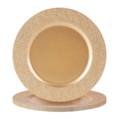 Argon Tableware Metallic Charger Plates - Hammered Gold - 33cm - Pack of 6 - Metallic Finish Reusable Dining Table Setting Plates for Christmas Party Celebrations Restaurant Decor Placemats
