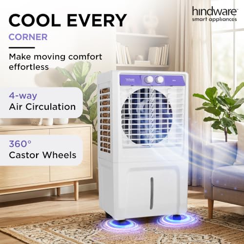 Image of Hindware Smart Appliances Xeno 58L Personal Air cooler | Fan Based | 13 Inc. Fan Blade and Ice Chamber | White & Lavender
