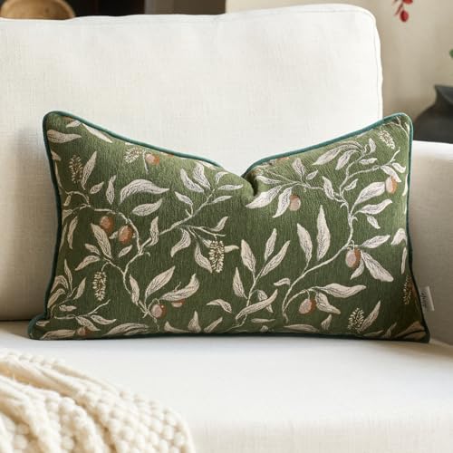 Image of Alerfa Green Floral Throw Pillow Cover 12 x 20 Inch Rectange Luxury Decorative Lumbar Pillow Cover for Couch Living Room Bedroom