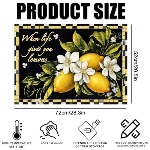 Image of Nuxovilar Stove Top Cover Glass Stove Top Cover Protector Lemon Floral Pattern Polyester Diatomaceous Earth Mixture 28.65x20.47inch Decorative Kitchen Mat Countertop, Dining Table, Coffee Bar
